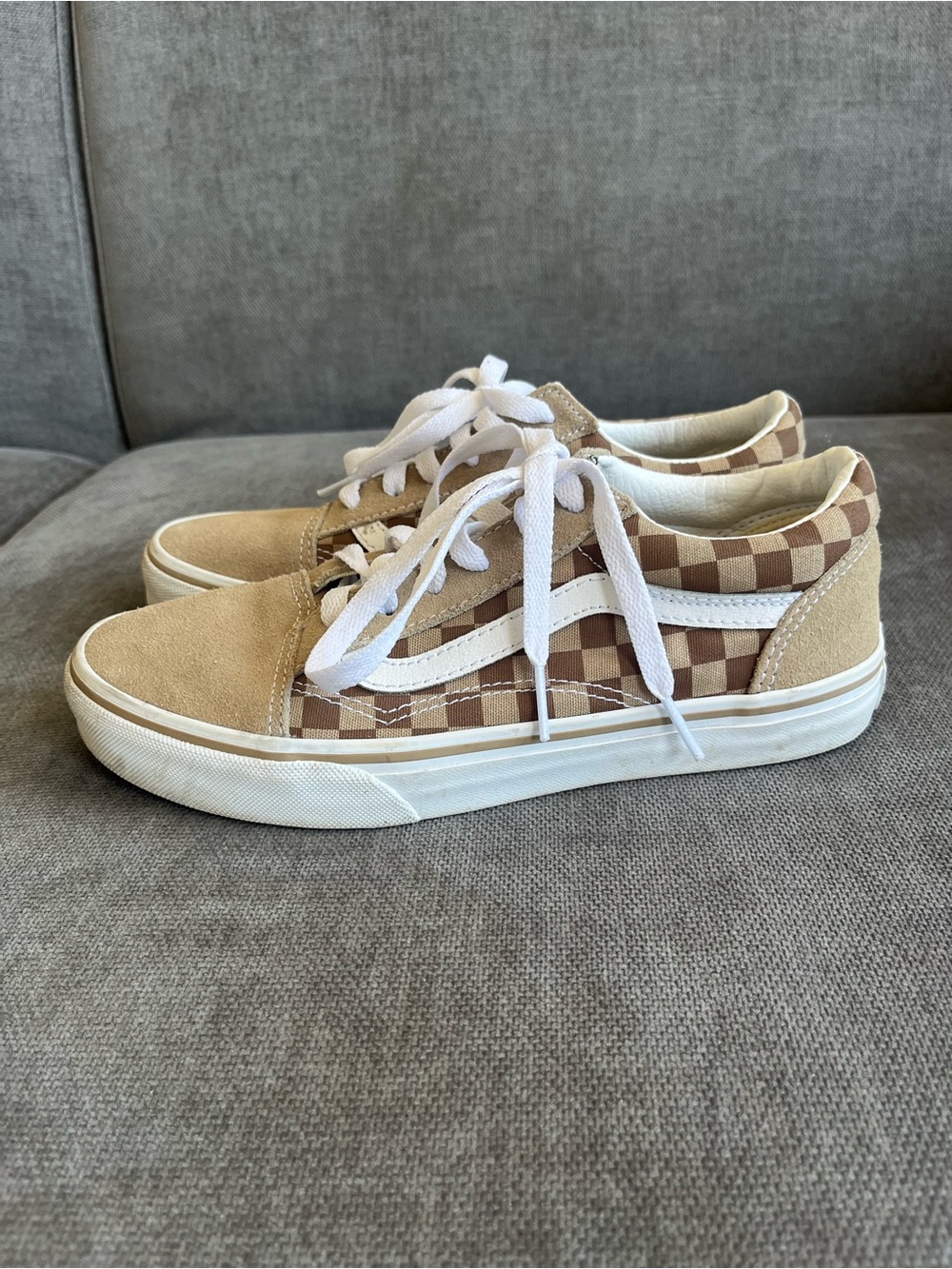 Vans Kids Checkerboard Low-Top Sneakers - Beige and White